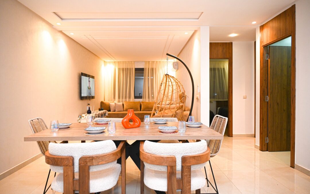 Appartement vide ou meublé 3 chambres avec 2 façades en résidence sécurisée avec piscine à Izdihar