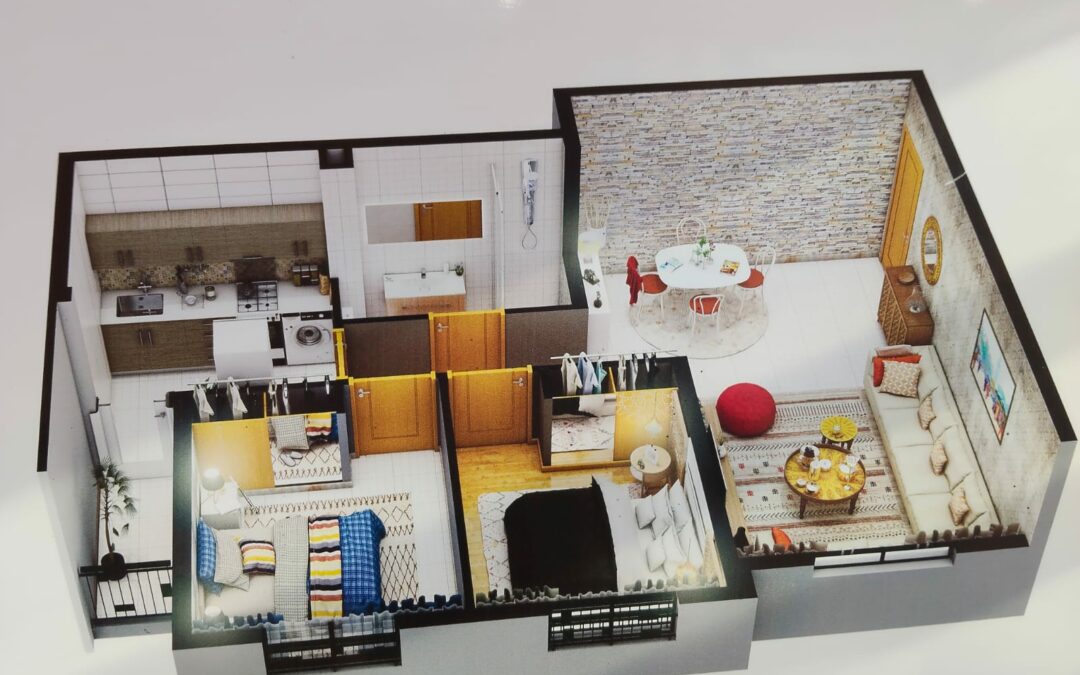 *Appartement vide 2 chambres en résidence piscine à Sidi Youssef ibn Ali