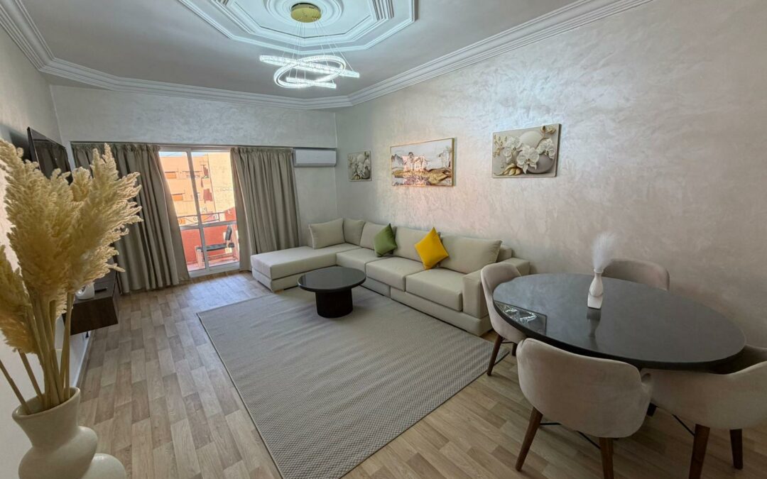 *Appartement meublé 2 chambres en immeuble sécurisé à Guéliz centre