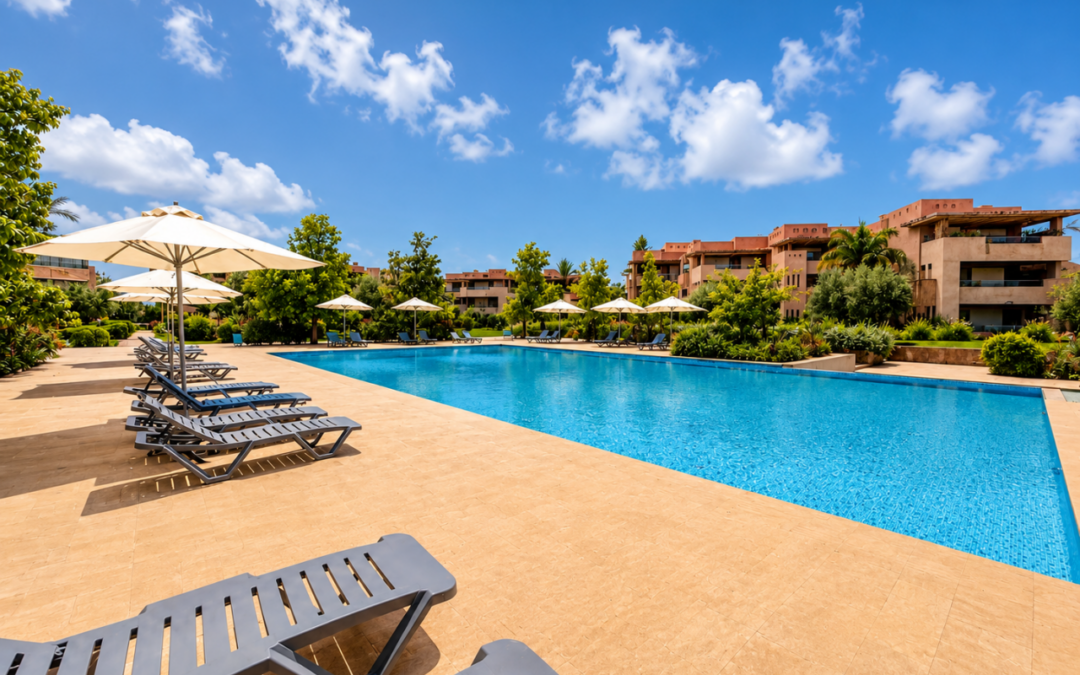 Appartement meublé rez-de-jardin 2 chambres en résidence sécurisée avec piscine à Prestigia