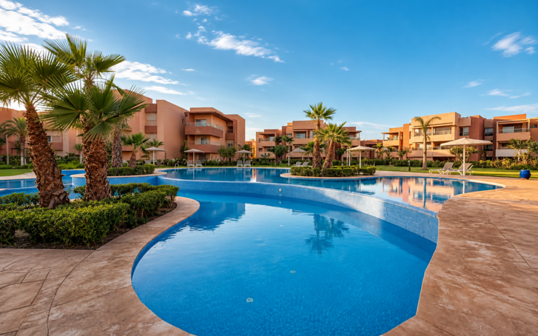 Appartement meublé rez-de-jardin 2 chambres en résidence sécurisée avec piscine à Prestigia Saphir
